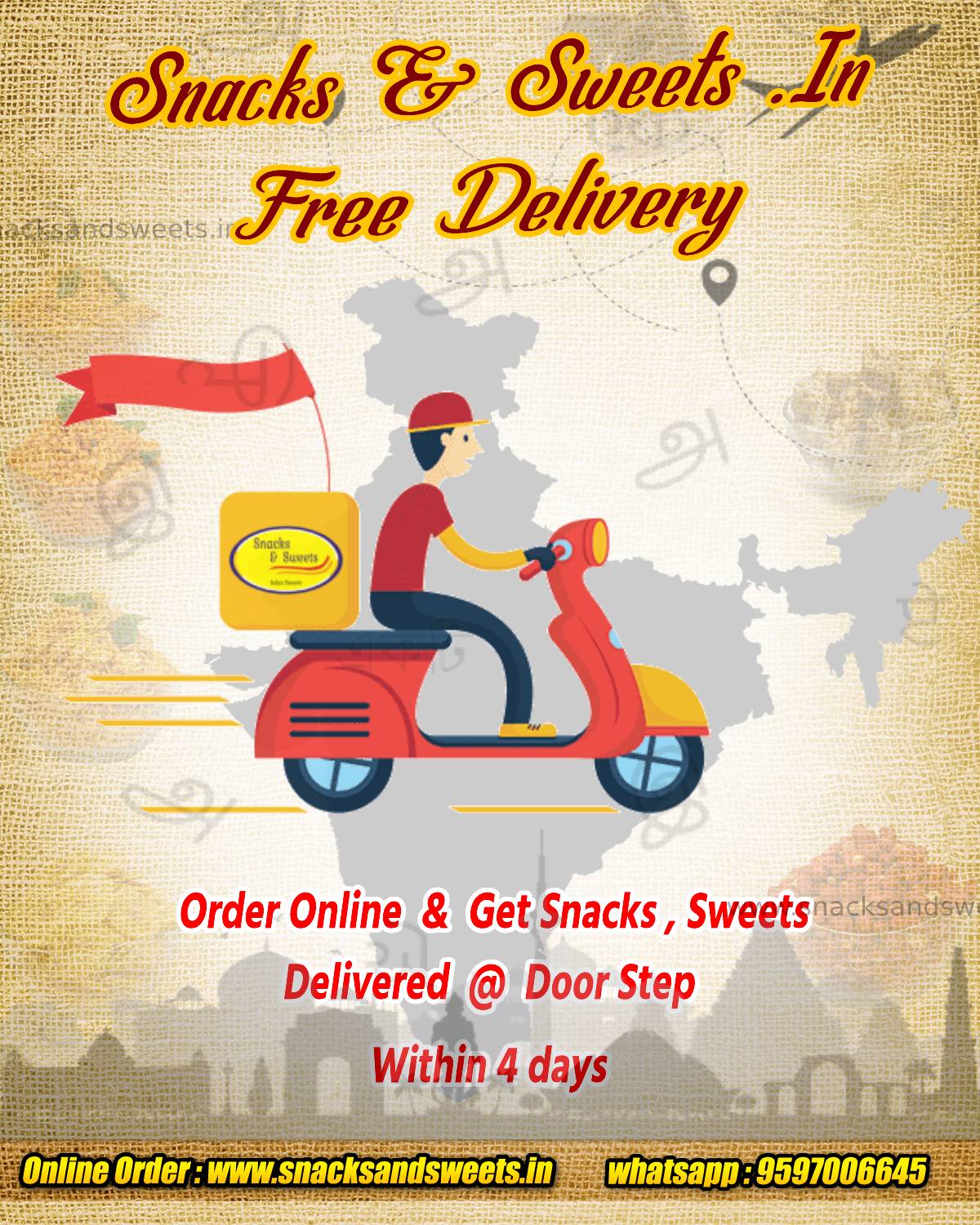 Free Delivery anywhere in India Snacks & Sweets .In